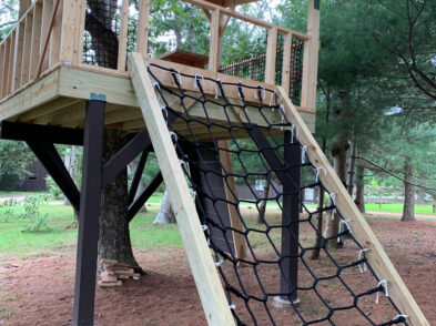 Tree house with a climbing net