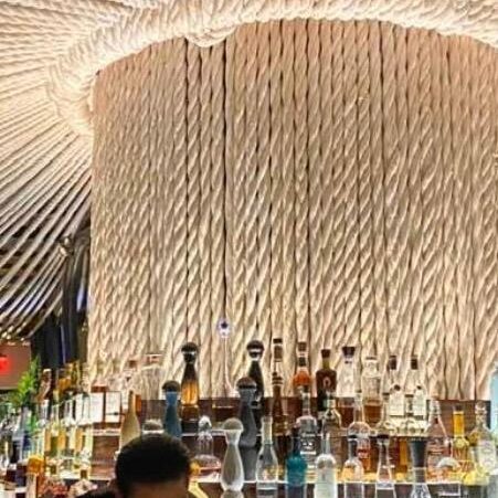 Custom ropes design behind a bar with bartender in front serving