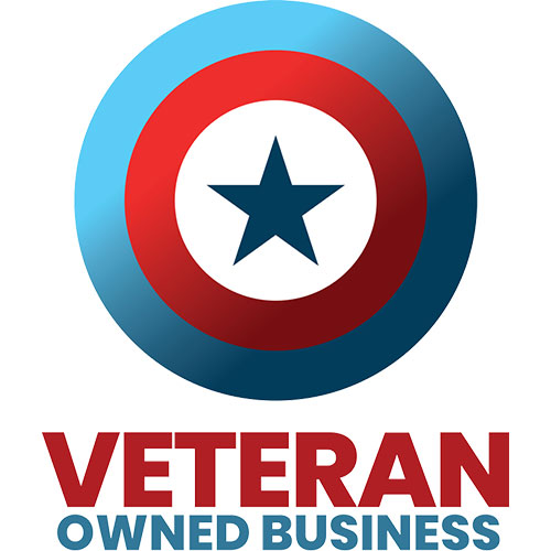 Red, White, and Blue square with a blue star in the middle for Veteran Owned Business.
